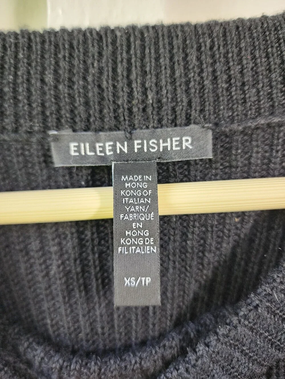 EILEEN FISHER Black Knit Color Block Long Sleeve Crew Neck Sweater Size XS